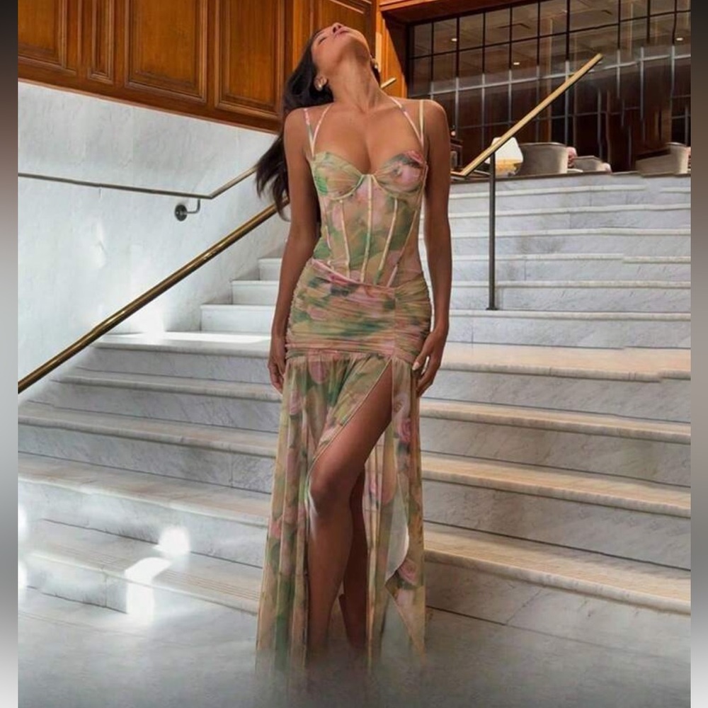 Floral Sheer Maxi Dress with Slit